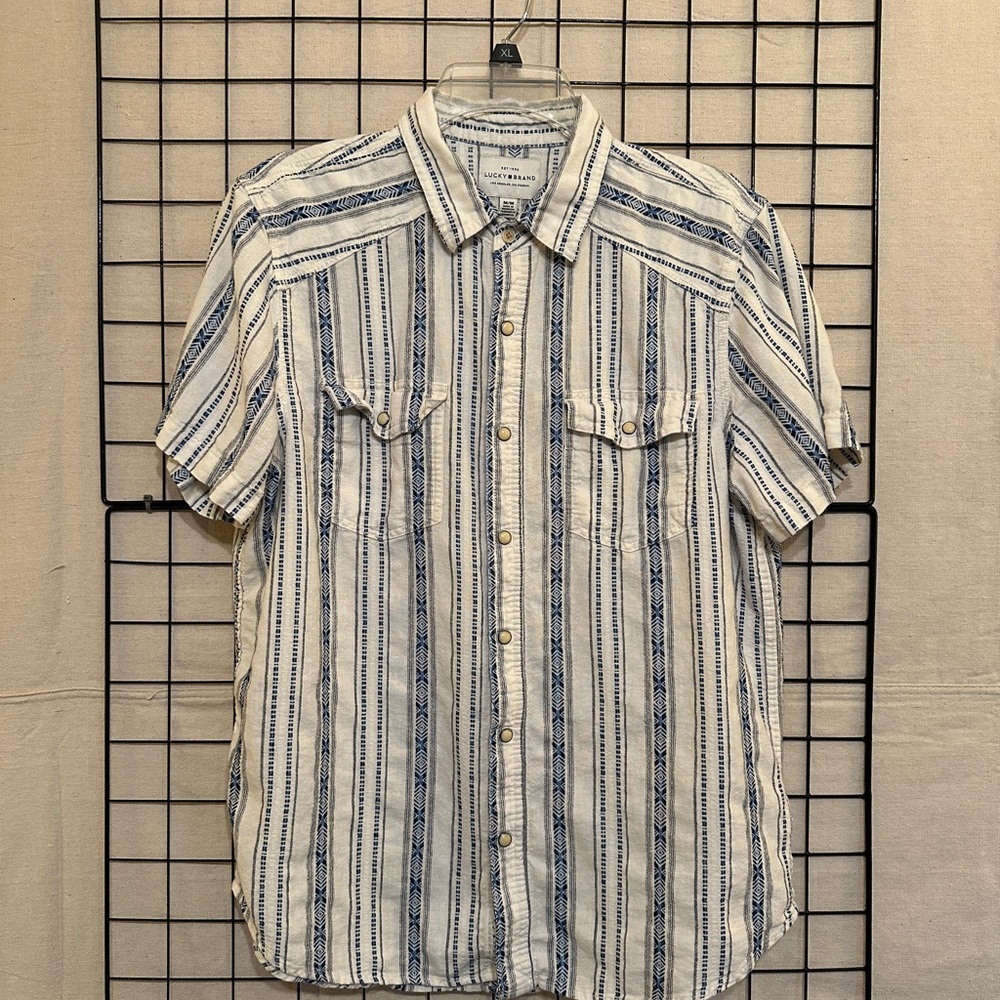 Lucky Brand Men's Cream and Blue Striped Shirt